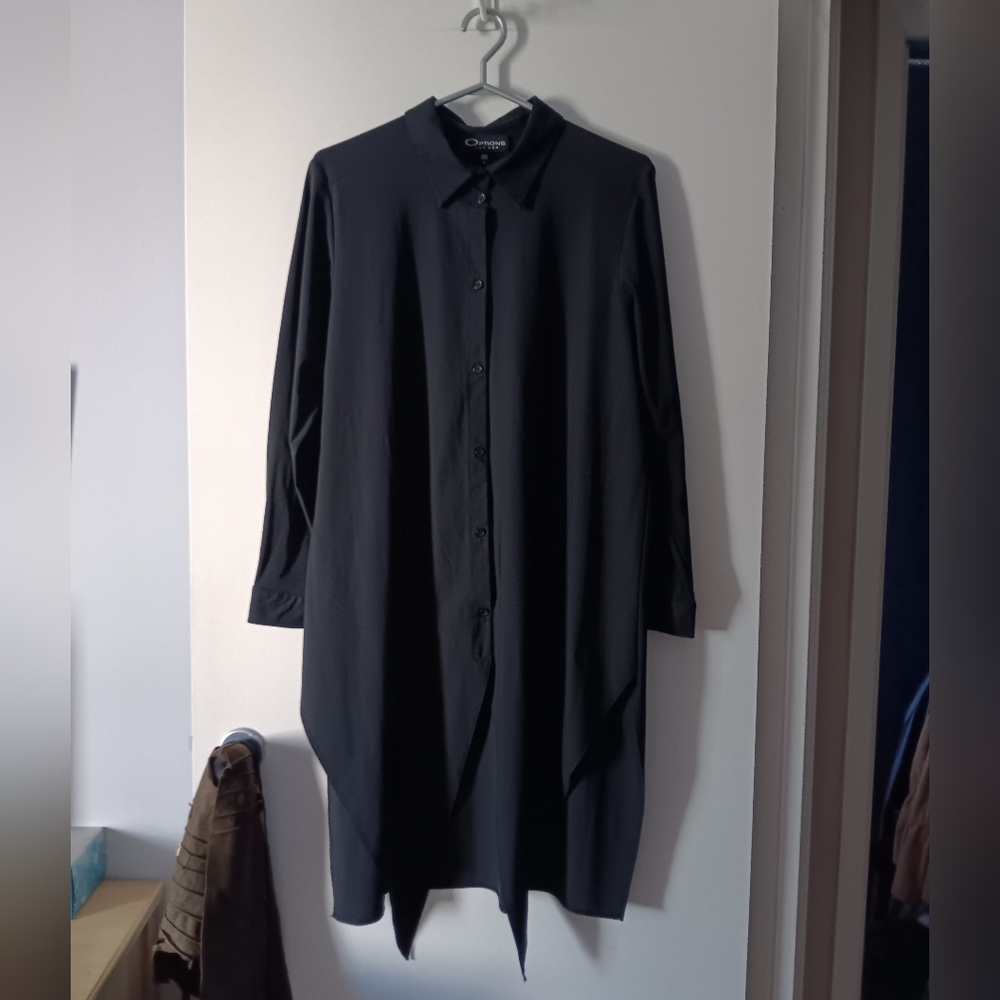 SUN KIM Black Lagenlook Stretch Knee Length Shirt L
